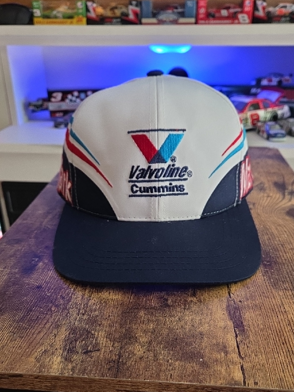 Vtg Mark Martin Valvoline Cummins Racing Snapback Hat - White & Navy